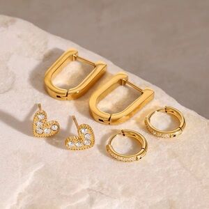 3 Pairs | 18K Gold Plated Earring Set